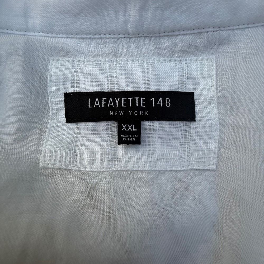 Lafayette 148 New York White Sheer Linen Grid Button Down Shirt Blouse XL - Picture 9 of 11